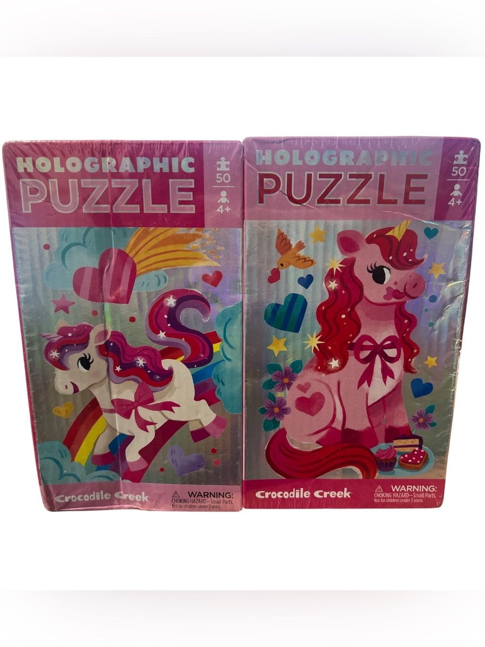 2 pack- Pink & White Unicorn Holographic Puzzle Set